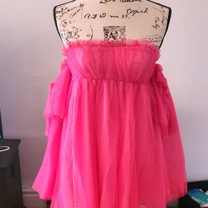 Off the Shoulder hot pink mesh dress